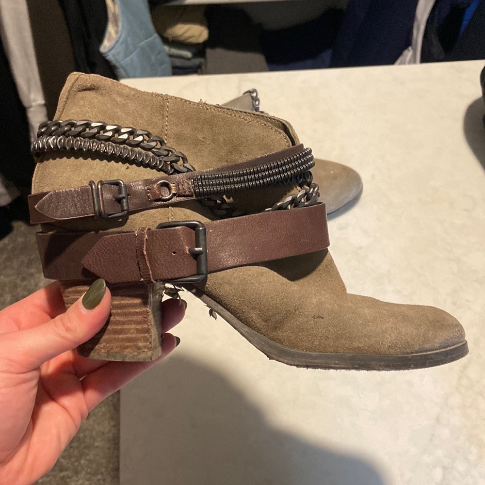 Green suede chain + leather booties